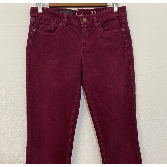 J. Crew Toothpick Size 27 Ankle Burgundy Corduroy Pants Slim Straight Casual - Picture 2 of 9